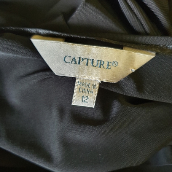 CAPTURE AU12 Dress Black Midi Fit & Flare Empire Waist V-Neck 3/4 Sleeve - NWOT - Picture 9 of 14